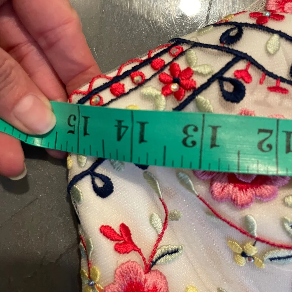 Blondie Nites Stacy Sklar Floral Embroidered Halter Prom Dress Gown Size 5 Navy - Picture 3 of 8